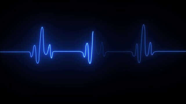 Glowing Blue E C G Heartbeat Line Graph Signal on Black Background electrocardiogram