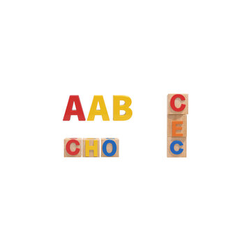 Colorful alphabet blocks spelling aab cho c on transparent background
