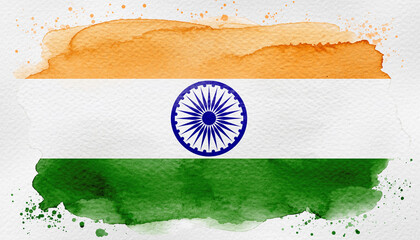 Artistic Watercolor Illustration of the Indian Flag with Ashoka Chakra