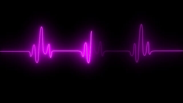 Neon Purple E C G Heartbeat Pulse Line Graph Signal Animation on Black Background