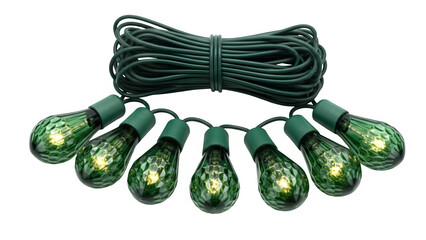 Green christmas string lights isolated on transparent background