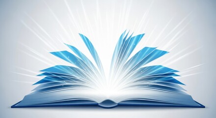 Open Book with Blue Pages Radiating Light Illustration