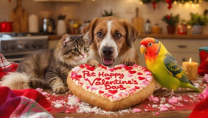Adorable ensemble of diverse pets including tabby cat, fluffy dog