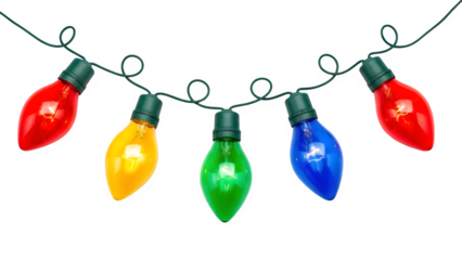 Colorful christmas lights isolated on transparent background