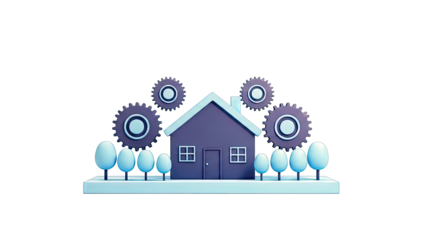 3D House with Gears and Trees