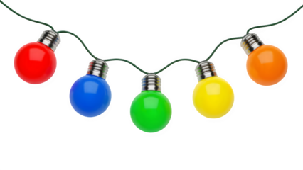 Colorful string lights isolated on transparent background
