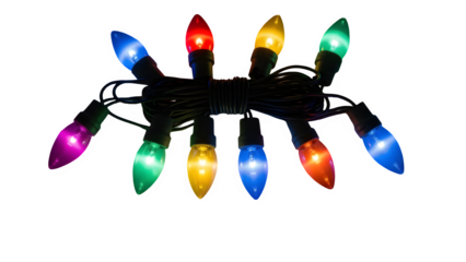 Colorful christmas lights isolated on transparent background