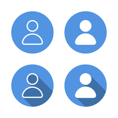 User profile icon set with long shadow. Account avatar symbol for social media identity