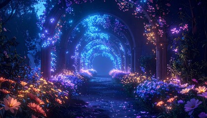 Mystical Forest Pathway with Glowing Flowers.