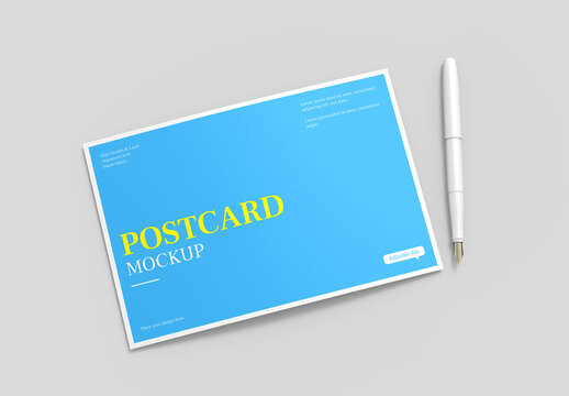 Postcard Mockup with Pen