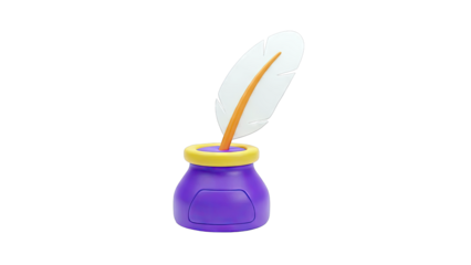 3D Render of a Purple Inkwell with a Feather Pen