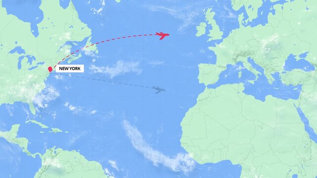 New York to Abu Dhabi Flight Path Map Animation - Green and Blue Map