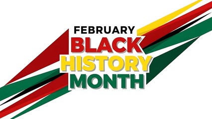 Black History Month February celebration graphic with colorful diagonal stripes