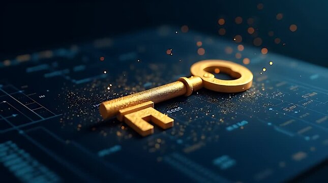 A golden key fading into pixels above a digital wallet, symbolizing illusion of ownership in digital assets
