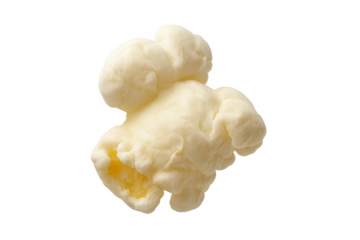Single fluffy popped popcorn kernel on transparent background