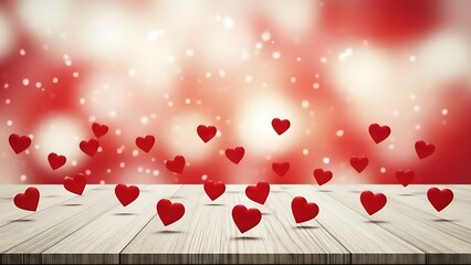  features a serene and romantic scene with numerous red hearts floating against a gradient background transitioning from red to white.