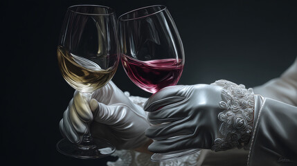 A toast between two glasses of wine