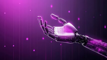 Futuristic Robotic Hand with Purple Glow and Digital Elements