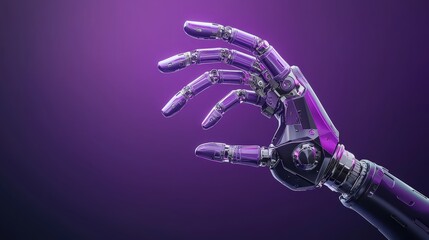 Futuristic Robotic Hand with Metallic Finish on a Purple Background