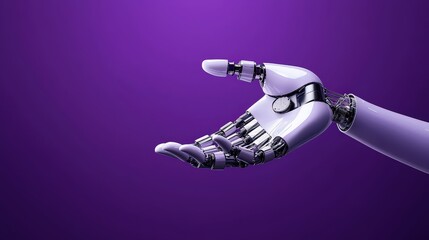 Futuristic Robotic Hand Offering Assistance on a Stylish Purple Background