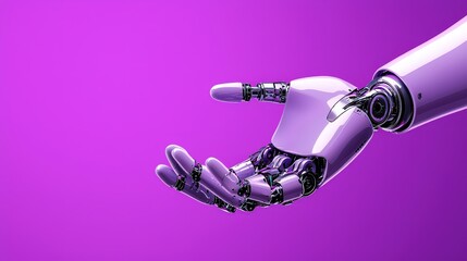 Futuristic Robotic Hand Reaching Out with Vibrant Purple Background