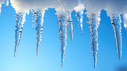 Icicles hang against a clear blue sky