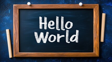 Chalkboard Display with Hello World Message in Bright White Letters