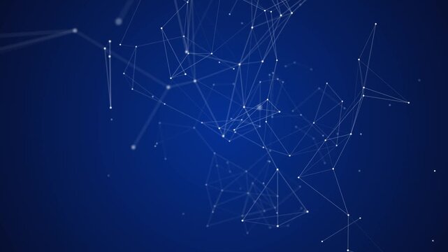 Sparse white geometric connections and nodes emerge from a dark blue gradient, illustrating the concept of emerging networks, scientific exploration, and the vastness of digital information landscapes