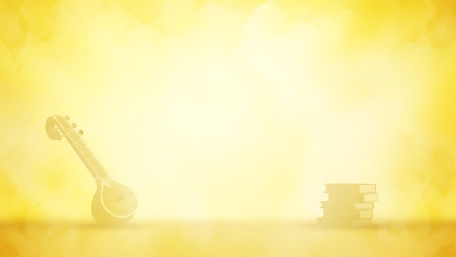 Abstract Yellow Bokeh Background with Blurred Veena Silhouette for Basant Panchami