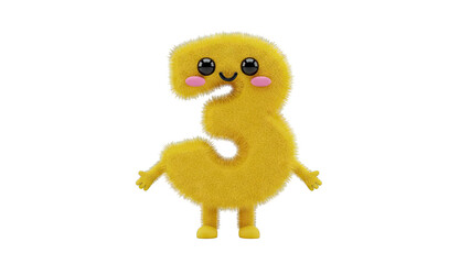 Cute Fluffy Yellow Number 3 Character