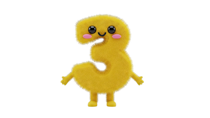 Cute Fluffy Yellow Number 3 Character
