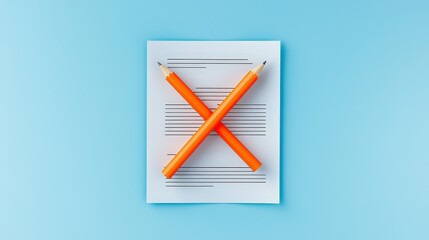 Crossed Orange Pencils on Blank Paper with Blue Background for Education