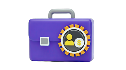 3D Illustration of Purple Briefcase with Business Icons