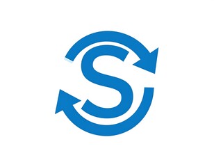 Blue "S" inside a circular arrow symbol on a white backdrop