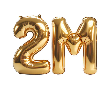 Golden 2m balloons isolated on transparent background