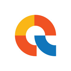this is a flat logo design of an initial letter Q in simple flat geometric style in blue and orange color