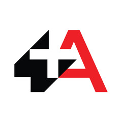 this is a flat logo design that depicts an initial letter A with a plus medical cross sign in red and black color on a white background

