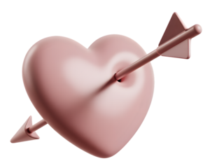 Pink heart pierced by arrow isolated on transparent background