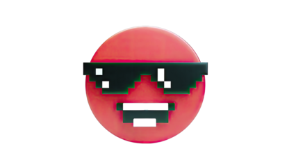 Red emoji with pixel sunglasses and mouth