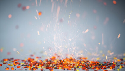 Sparks Flying From Small Colorful Particles On A Surface stock photo