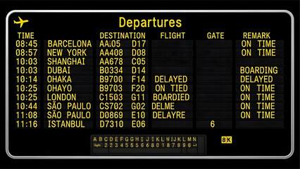 Departure board showing flight schedule