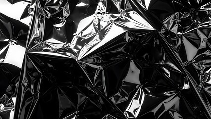 Wrinkled metallic foil surface in deep black chrome color