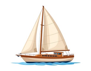 Obraz premium Cartoon illustration of a classic sailboat with beige sails and a brown hull