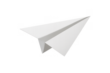 White origami paper plane flying, symbolizing freedom, new ideas, communication, travel, and imagination on transparent background