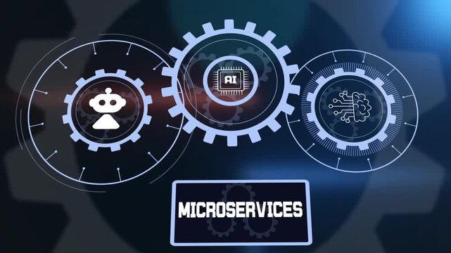 Modern microservices concept, artificial intelligence integration in software design, automated web services