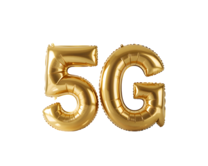 Golden 5g balloons isolated on transparent background