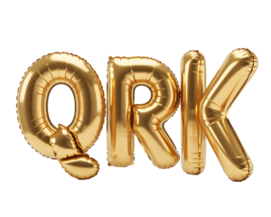 Golden qrk balloon letters isolated on transparent background