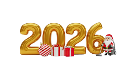 2026 Gold Balloons with Christmas Decorations and Santa