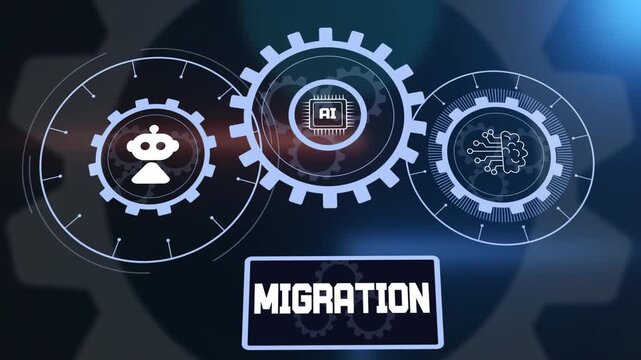 Cloud data migration services, artificial intelligence driven system transfer, futuristic digital networking