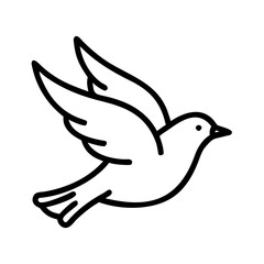 Simple line drawing of a flying bird in outline style  